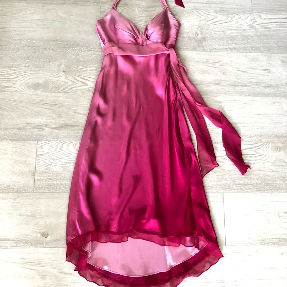 Cache Pink Ombré Silk Halter High Low Gown Dress
